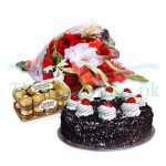 Gift combo: flowers, cake, Ferrero Rocher.
