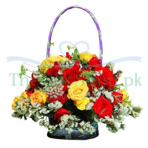 Mix Roses In Round Basket